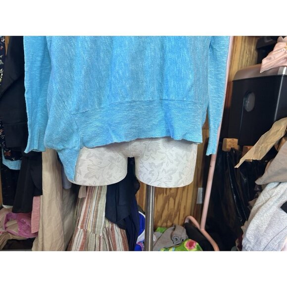 Eileen Fisher LINEN Cotton Turquoise Long Sleeve Lightweight Sz M Knit - Picture 2 of 8